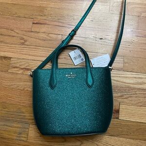 new with tags sparkly green kate spade bag + original pink purse protector.